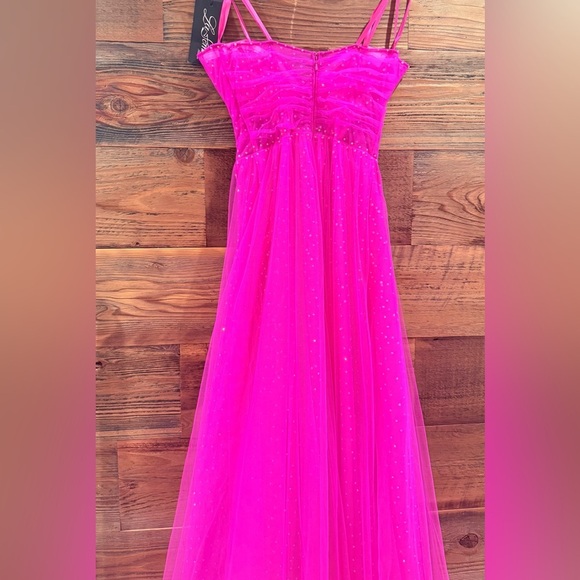 La Femme Hot Pink & Crystal Strapless Long Prom Ball Gown 31997 NWT - Picture 12 of 16